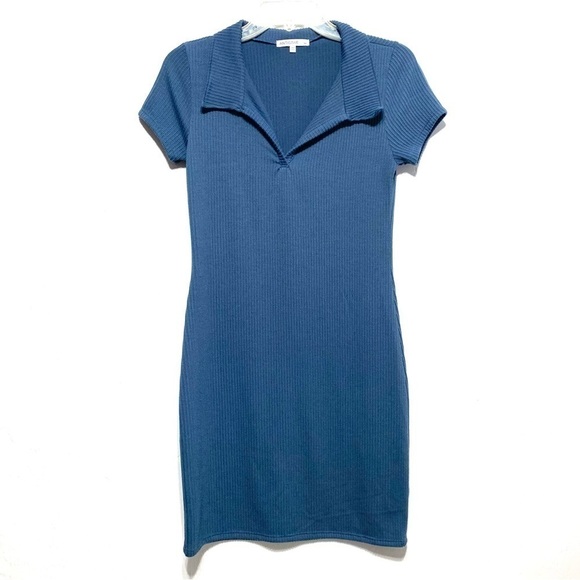 Blue Ribbed Mini Dress - Picture 1 of 6